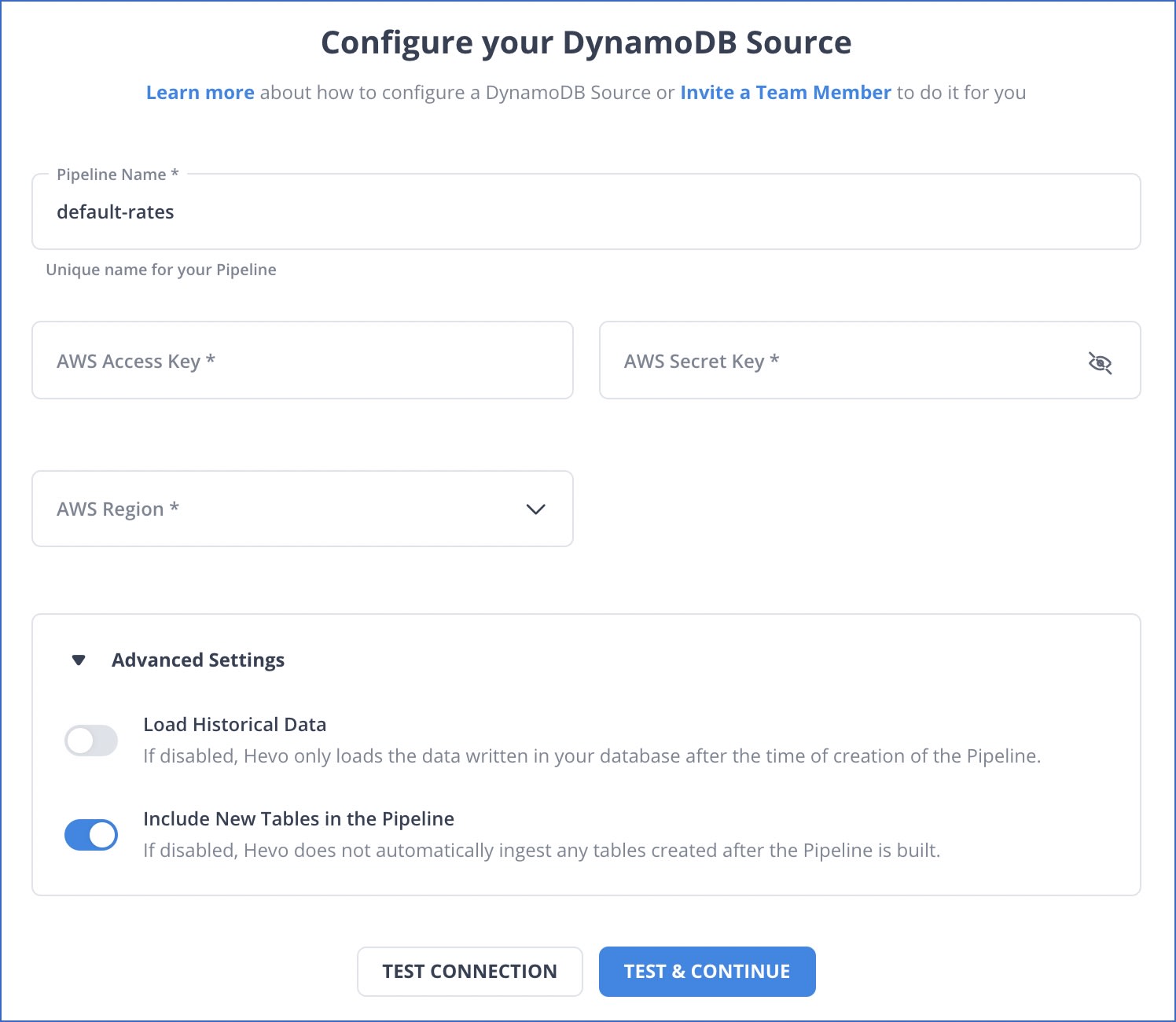 DynamoDB to Redshift: Configure source
